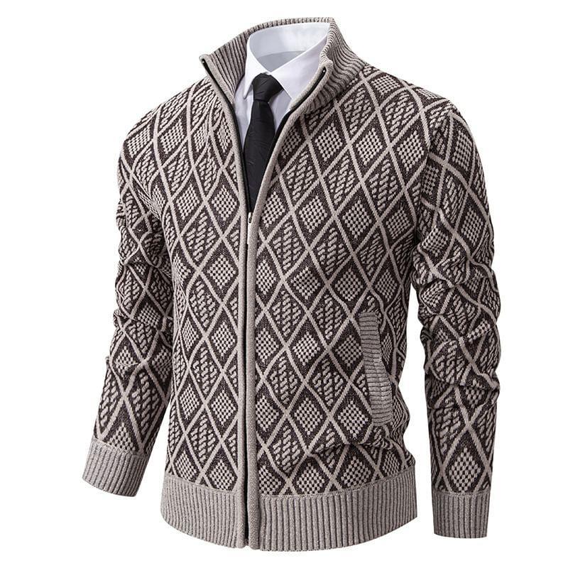 High Neck Jacquard Zip-Up Cardigan Product Image