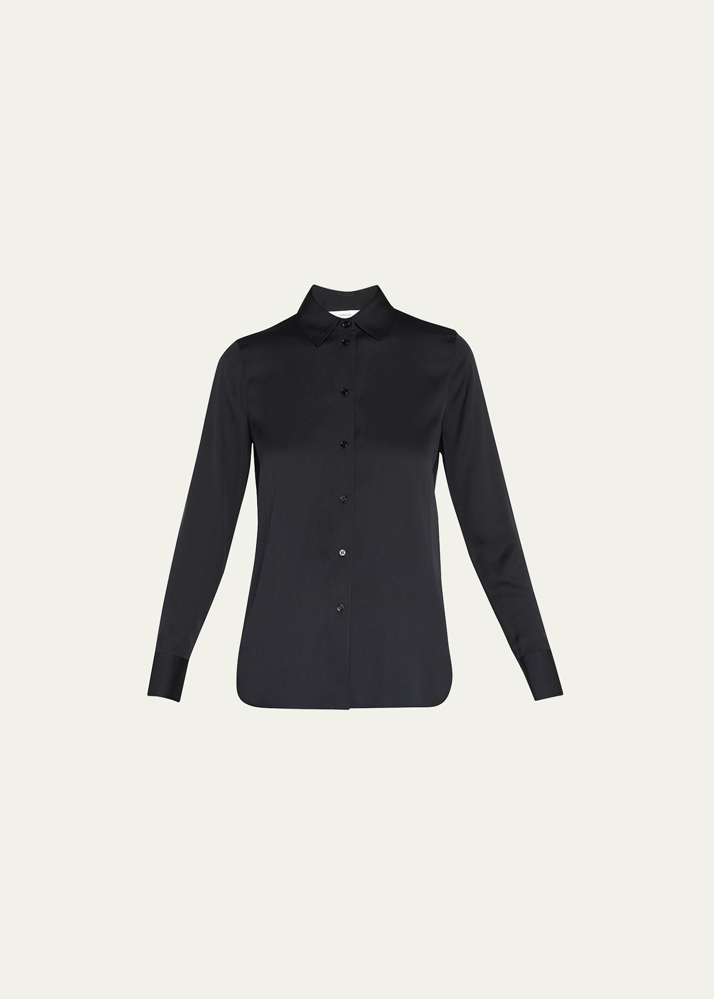 Slim-Fit Long-Sleeve Stretch-Silk Blouse Product Image