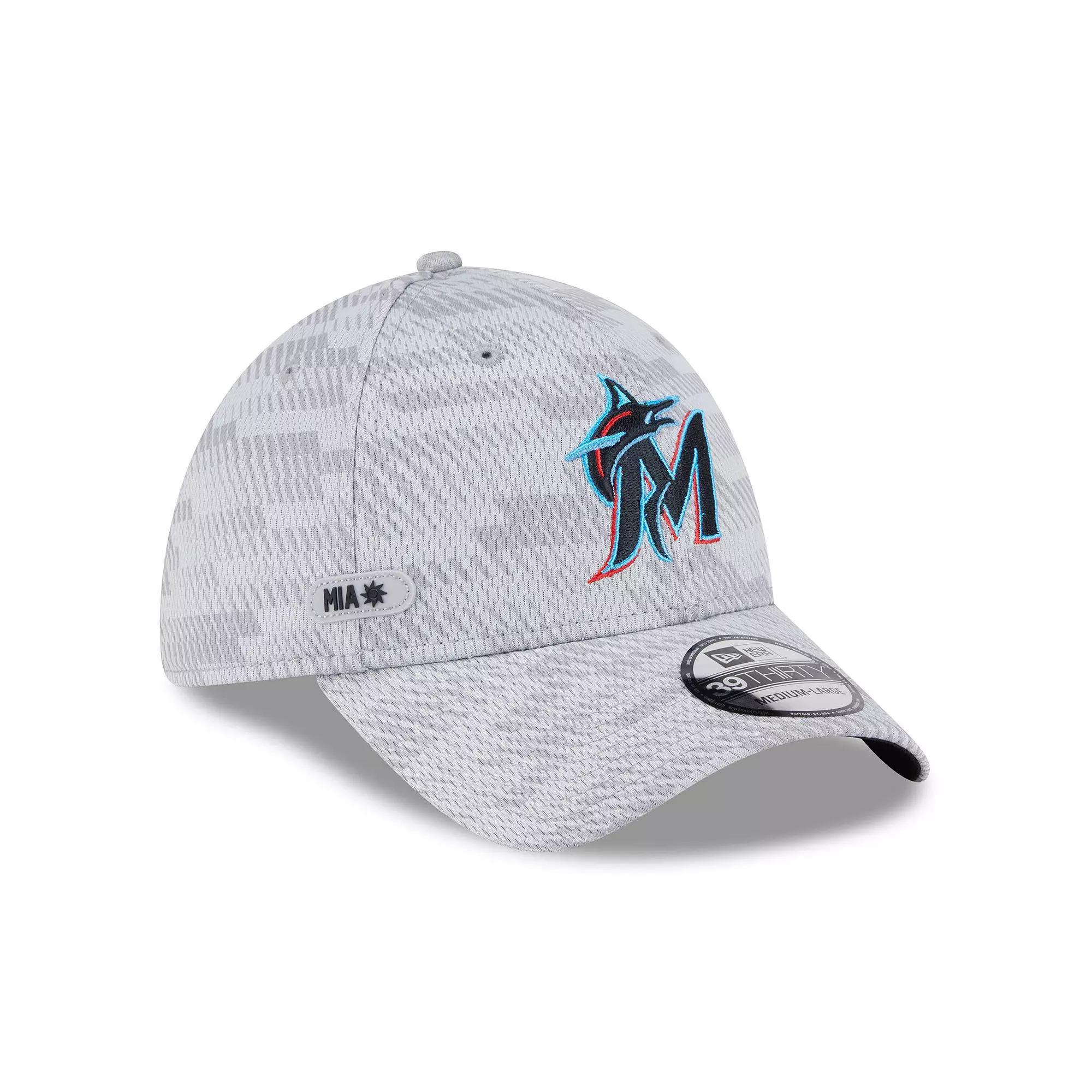 Men's New Era Gray Miami Marlins 2025 MLB Clubhouse 39THIRTY Flex Hat, Size: Small/Medium, Grey Product Image