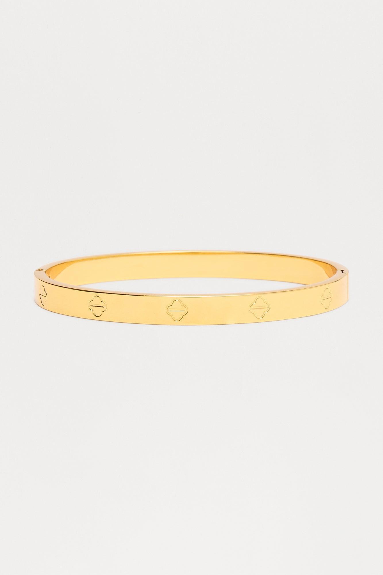 Clover Pattern Hinge Closure Bracelet  - Gold Product Image