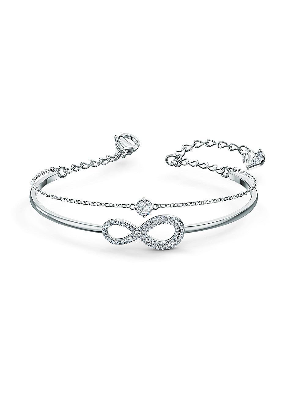 Womens Infinity Rhodium-Plated Crystal Infinity Bangle Product Image
