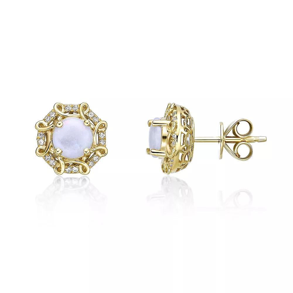 Gemminded 10k Gold Opal & 1/8 Carat T.W. Diamond Earrings, Women's Product Image