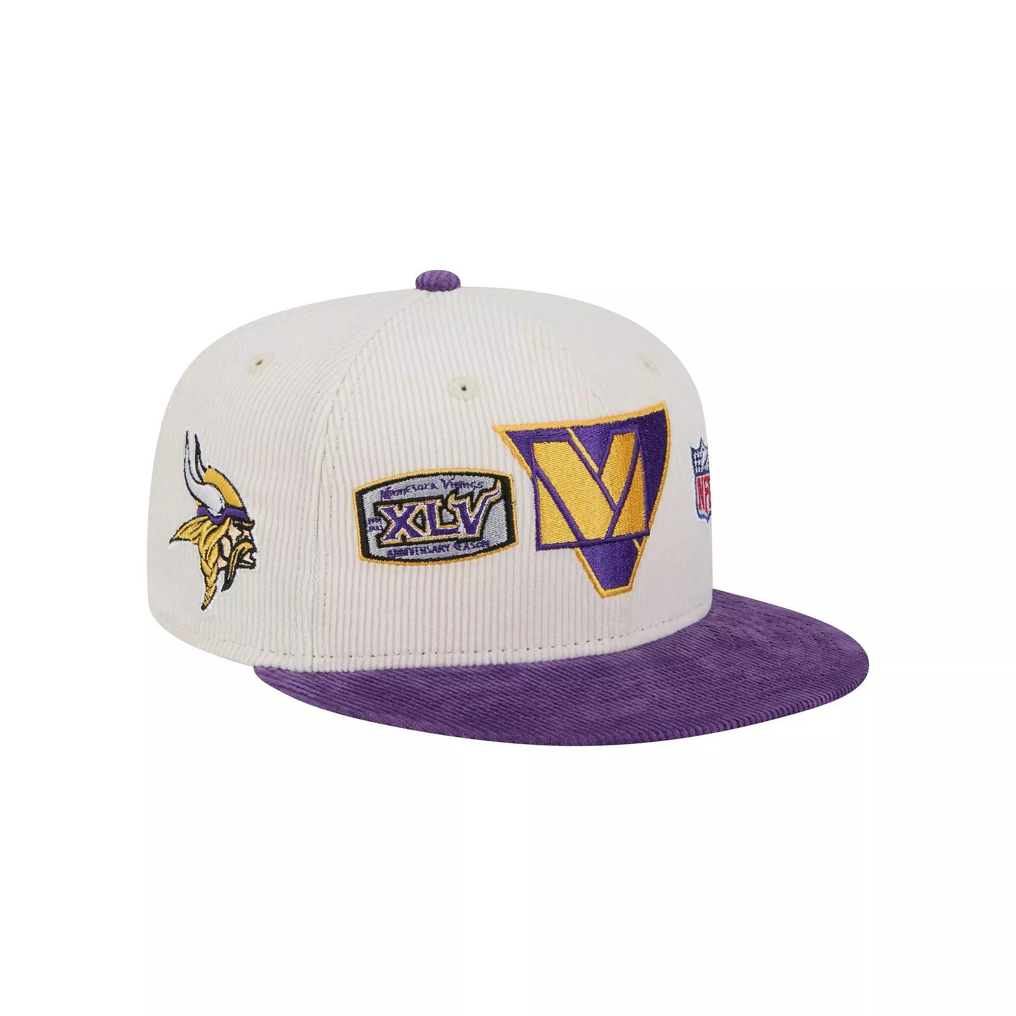 Men's New Era Cream/Purple Minnesota Vikings  Corduroy 59FIFTY Fitted Hat, Size: 7 3/4, Beige Product Image