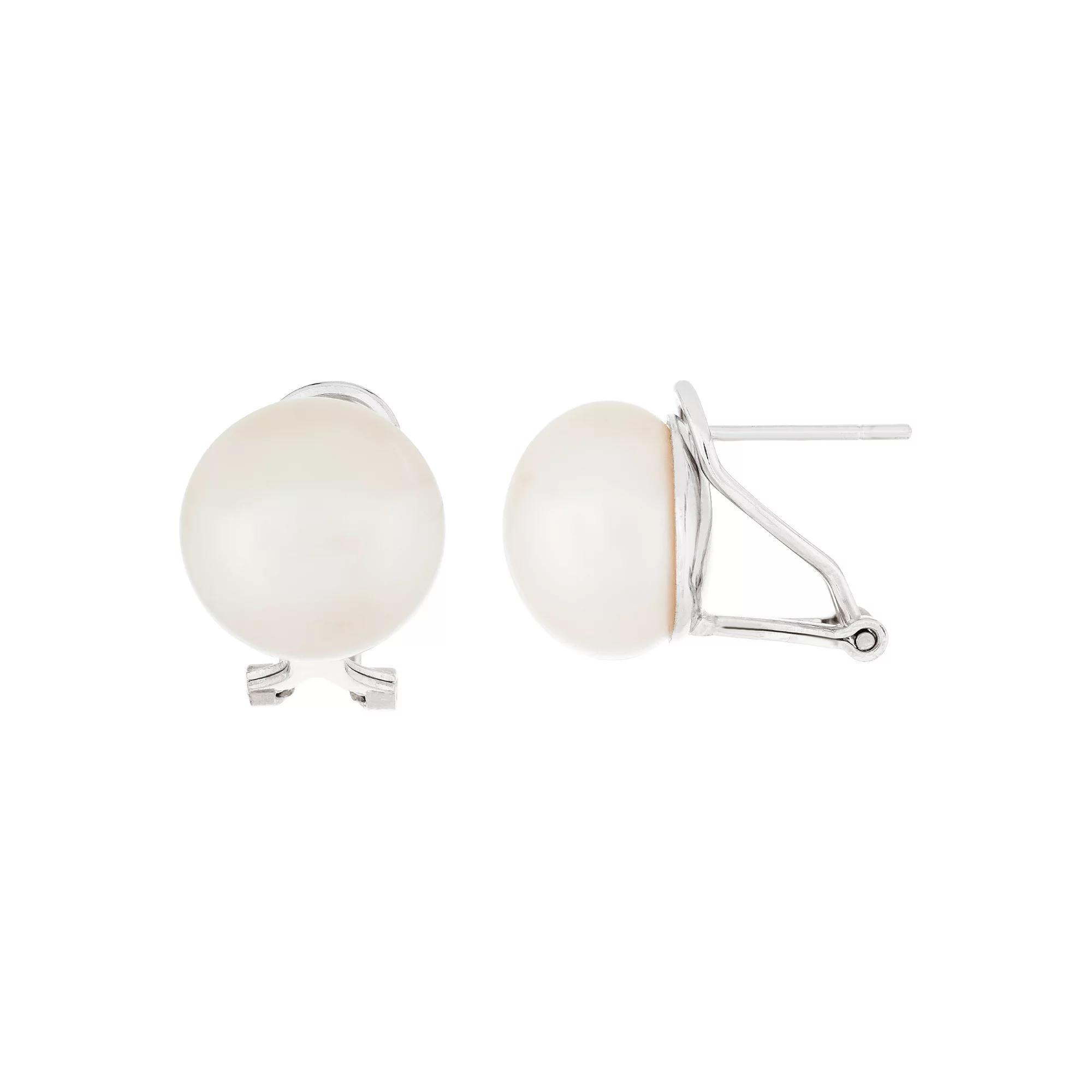 Cultured Freshwater Pearl Button Omega Stud Earrings, Women's, White Product Image