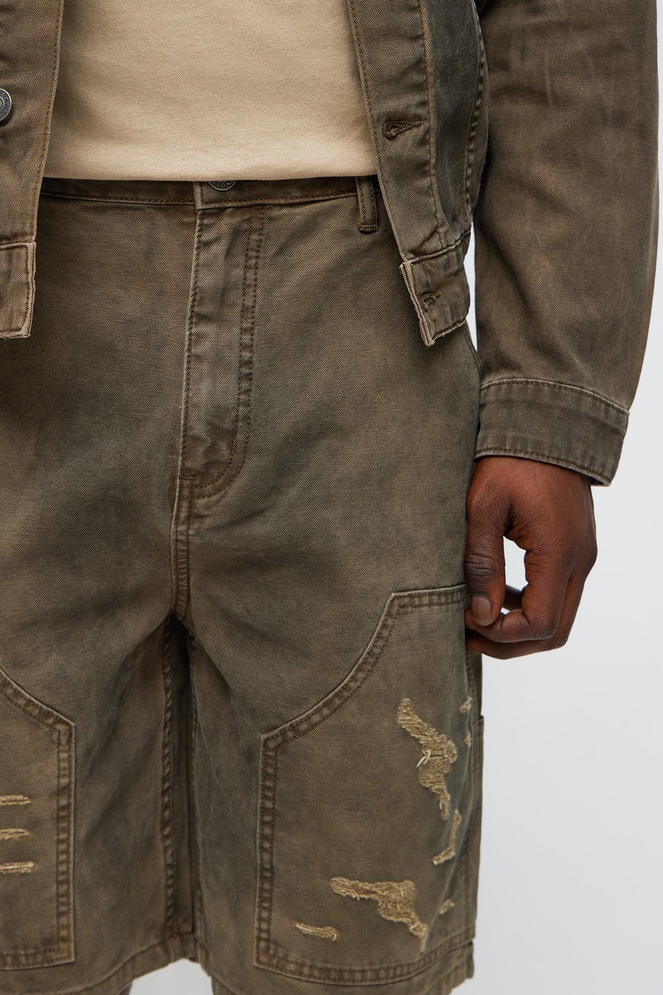 Worn Wild Distressed Relaxed Shorts - Brown Product Image