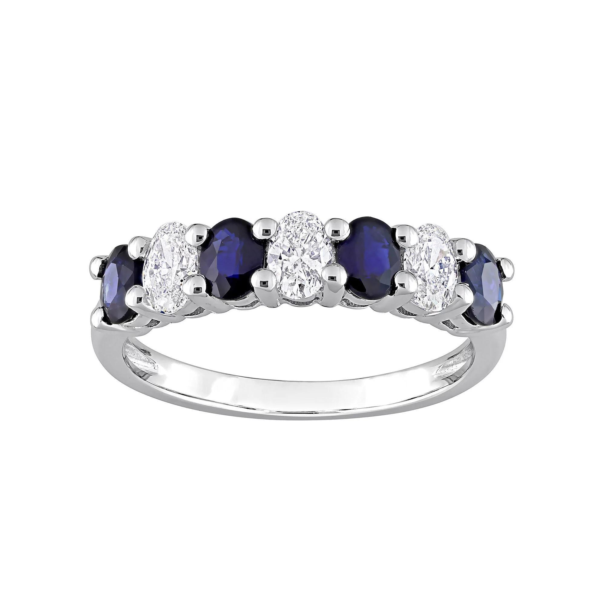 Stella Grace 14k White Gold Sapphire & 1/2 CT T.W. Diamond Semi-Eternity Ring, Womens, 14k Whgold Product Image