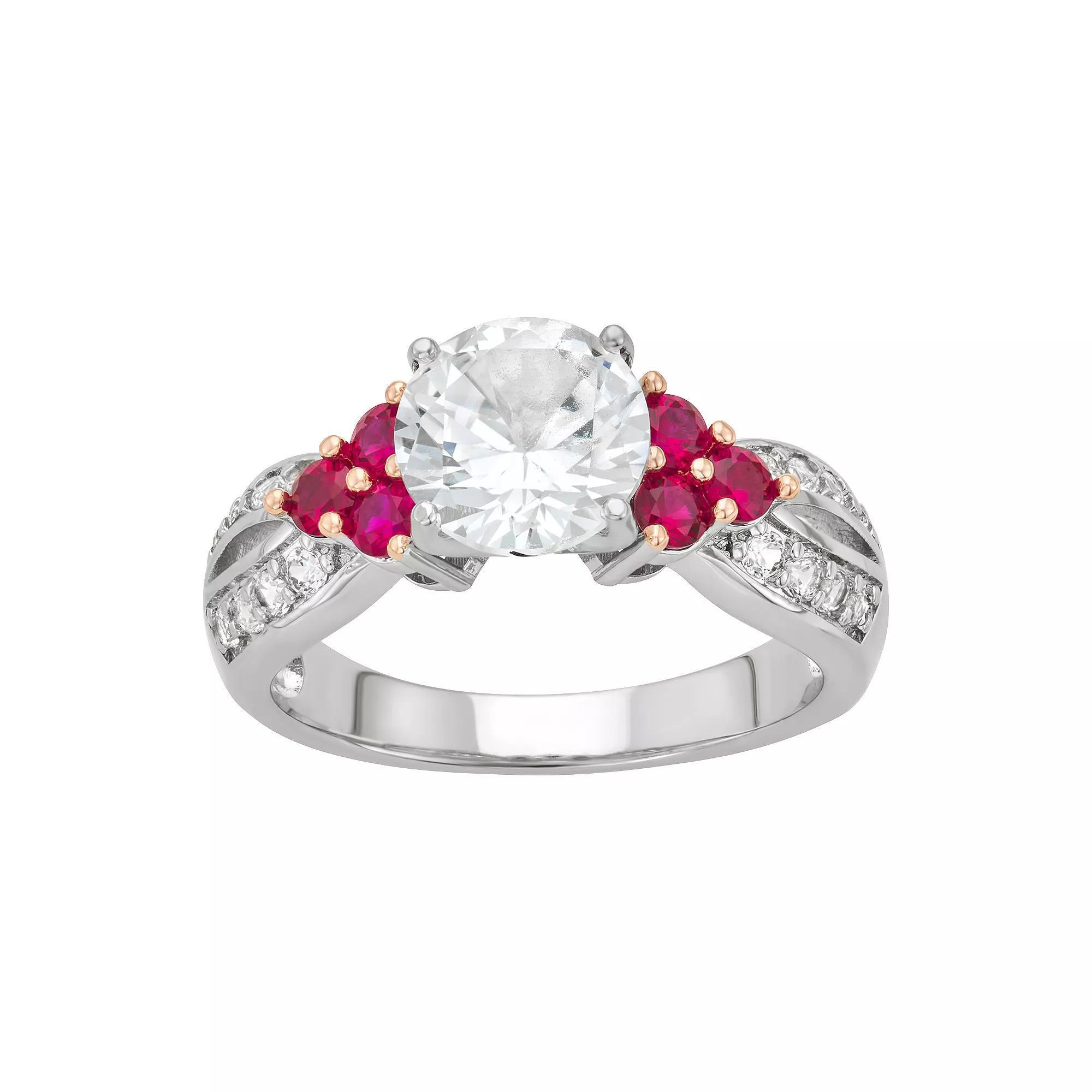 Sterling Silver Lab-Created White Sapphire & Lab-Created Ruby Ring, Women's, Size: 9 Product Image