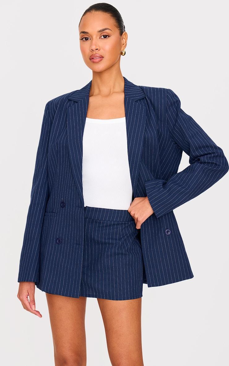 Navy Woven Stripe Mini Skirt Product Image