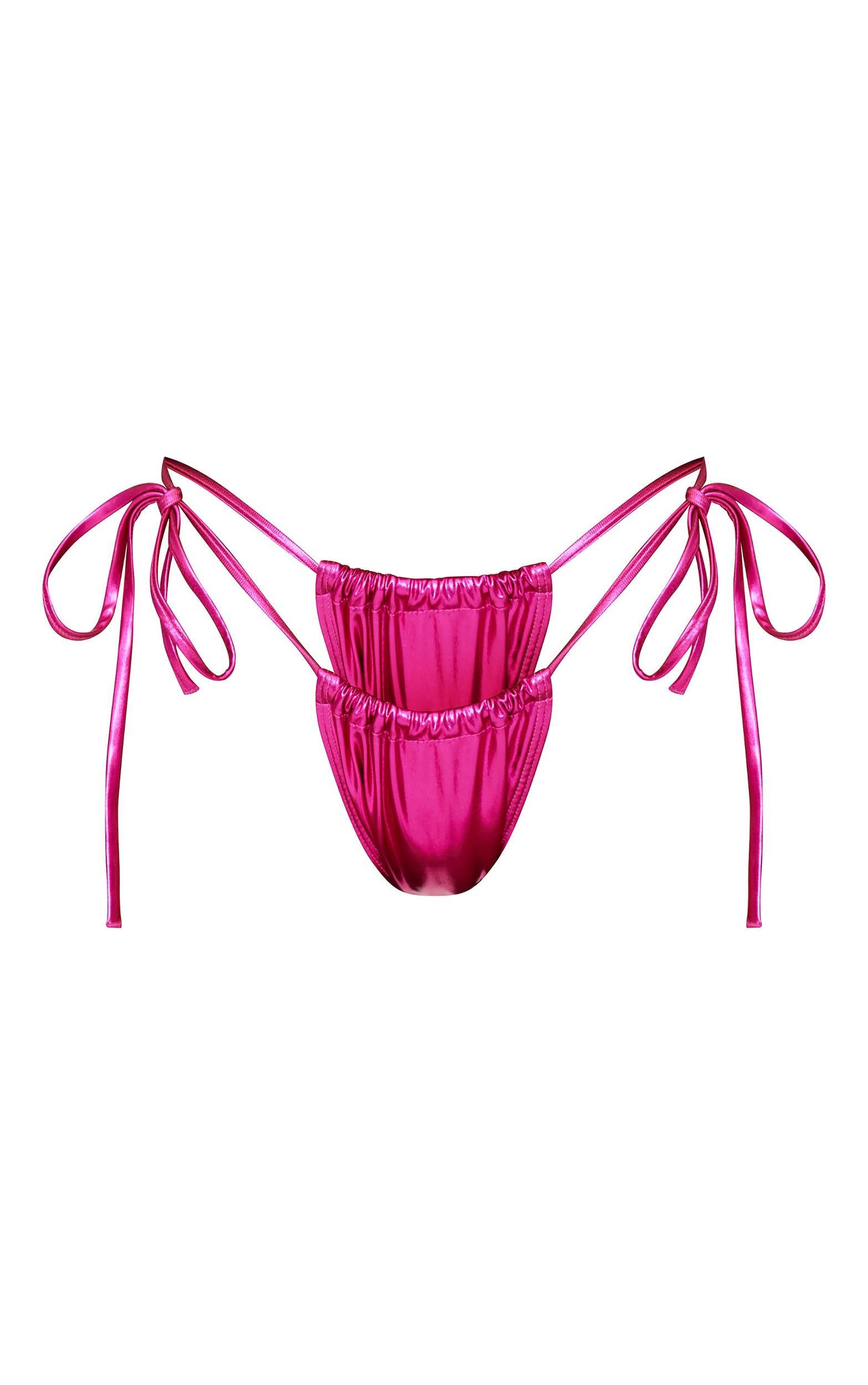 Hot Pink Metallic Tie Side Bikini Bottoms Product Image
