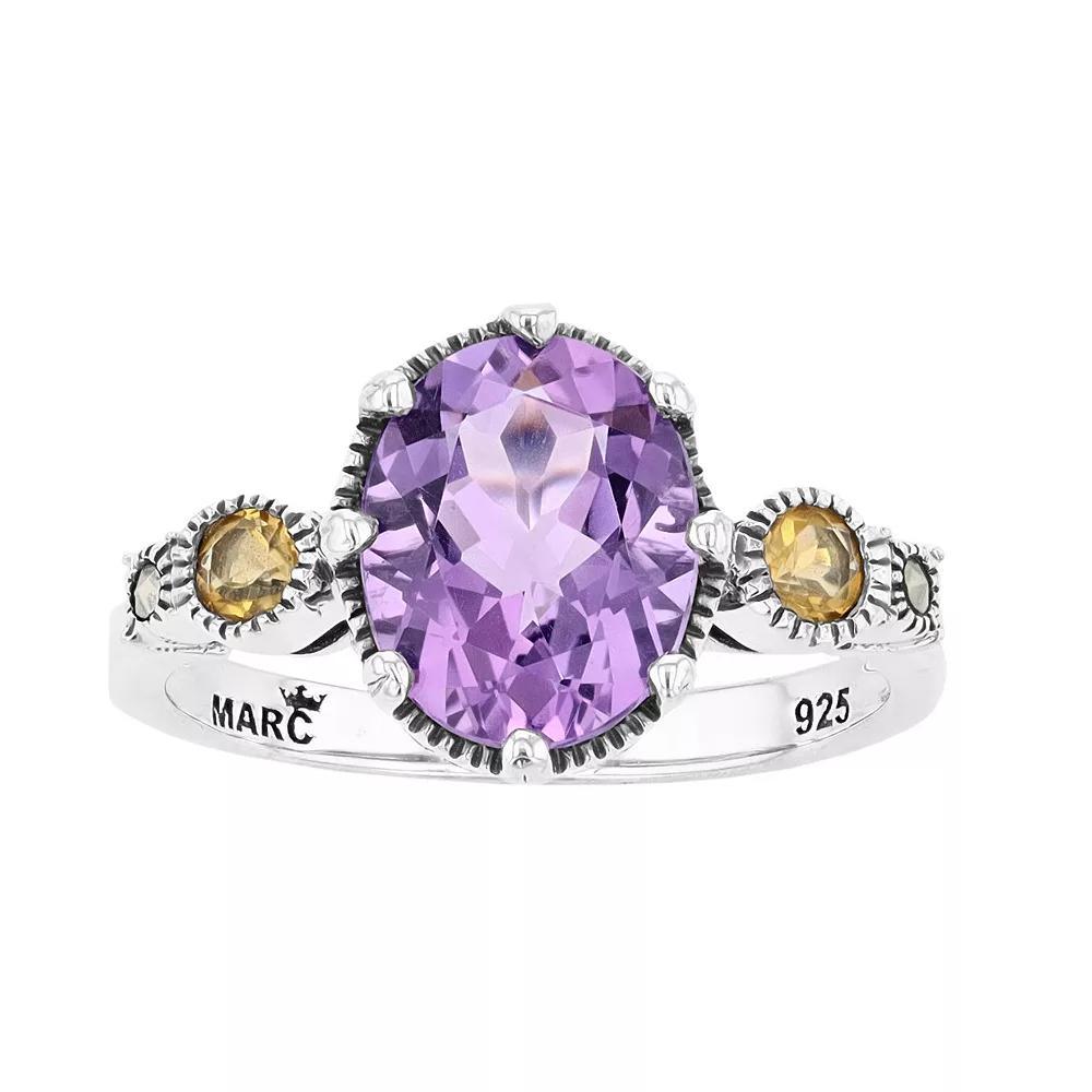 Lavish by TJM Sterling Silver Oval Amethyst with Citrine & Marcasite Ring, Womens Product Image