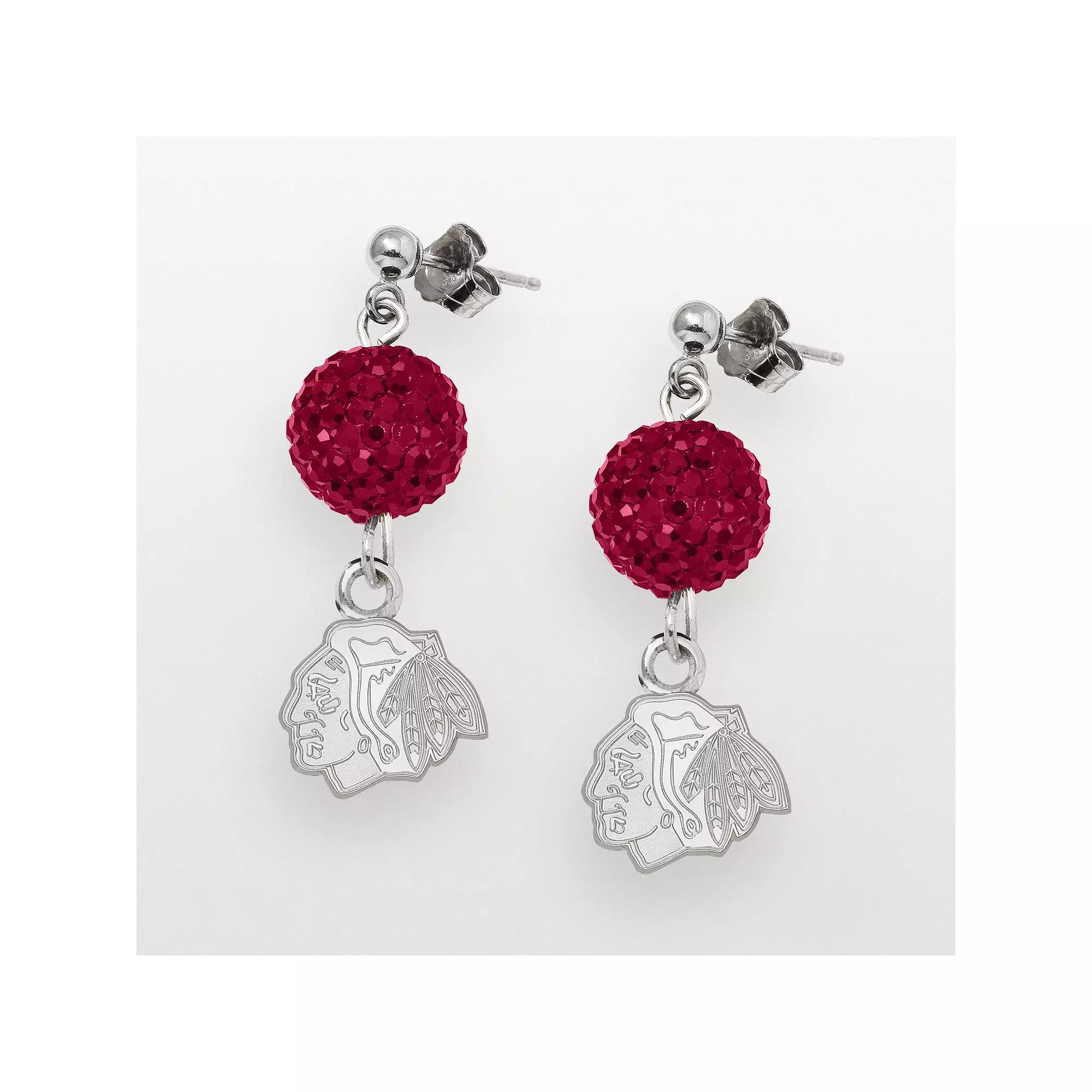 LogoArt Chicago Blackhawks Sterling Silver Crystal Ball Drop Earrings, Women's Product Image