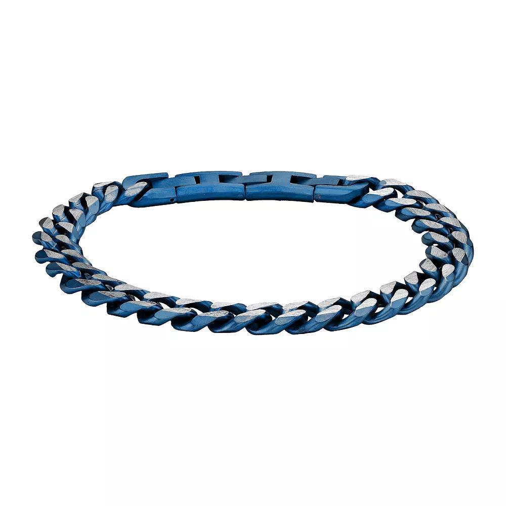 Men's LYNX Blue Ion-Plated Stainless Steel 8mm Curb Chain Bracelet, Size: 9" Product Image