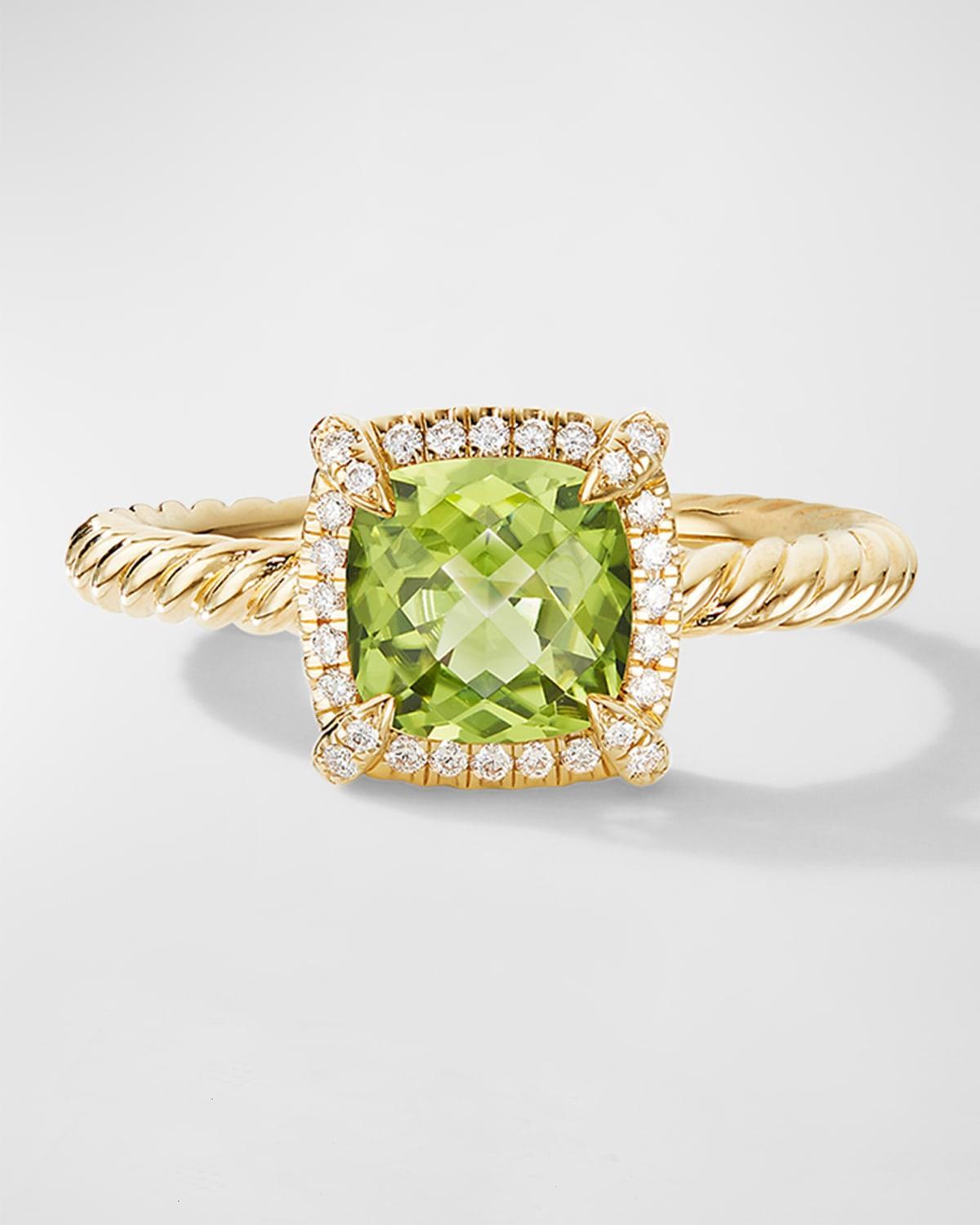 David Yurman Petite Chatelaine Pave Bezel Ring in 18K Yellow Gold with Peridot and Diamonds Product Image