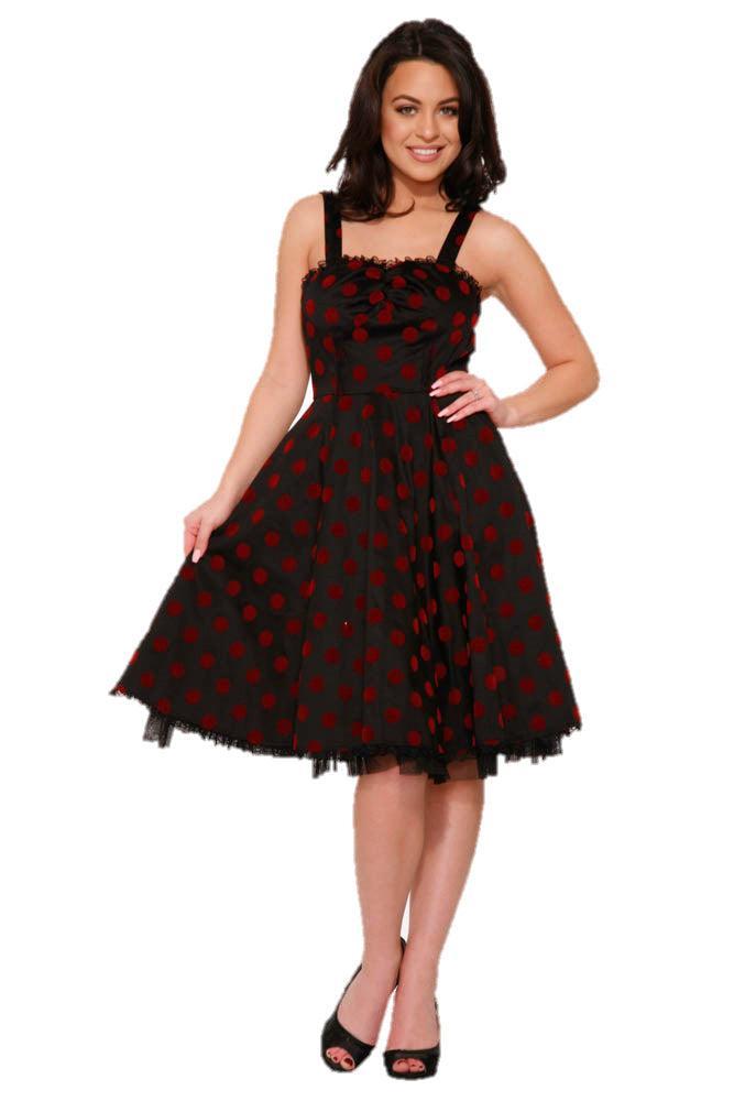 Black & Red Velvet Polka Dot Dress Product Image