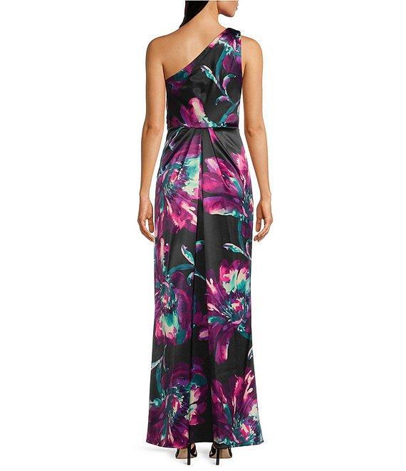 Adrianna Papell Floral Chiffon One Shoulder Sleeveless Column Gown Product Image