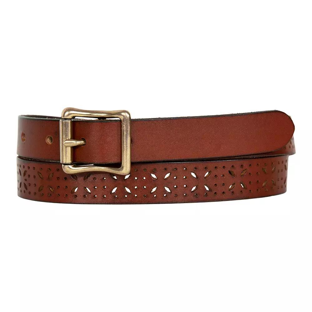 Women's Eddie Bauer 1-in. Perforated Pattern Leather Belt, Size: Small, Brown Product Image