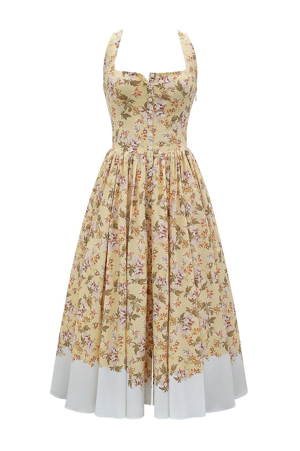 Imani Honeyflower Print Pleated Cotton Mini Dress Product Image