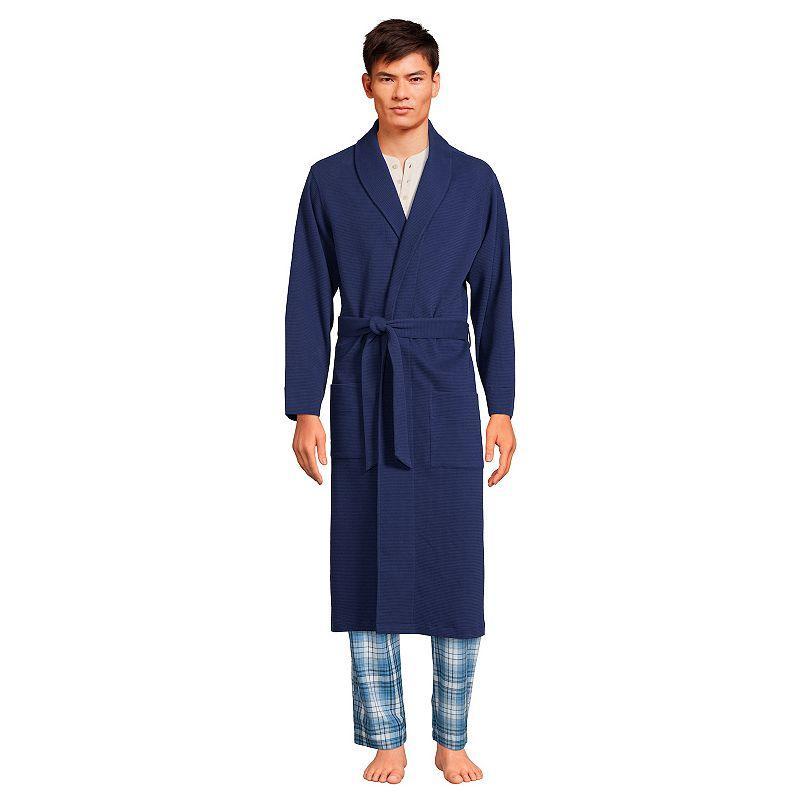 Mens Lands End Cozy Shawl-Collar Waffle-Weave Robe Pale Grey Blue Product Image