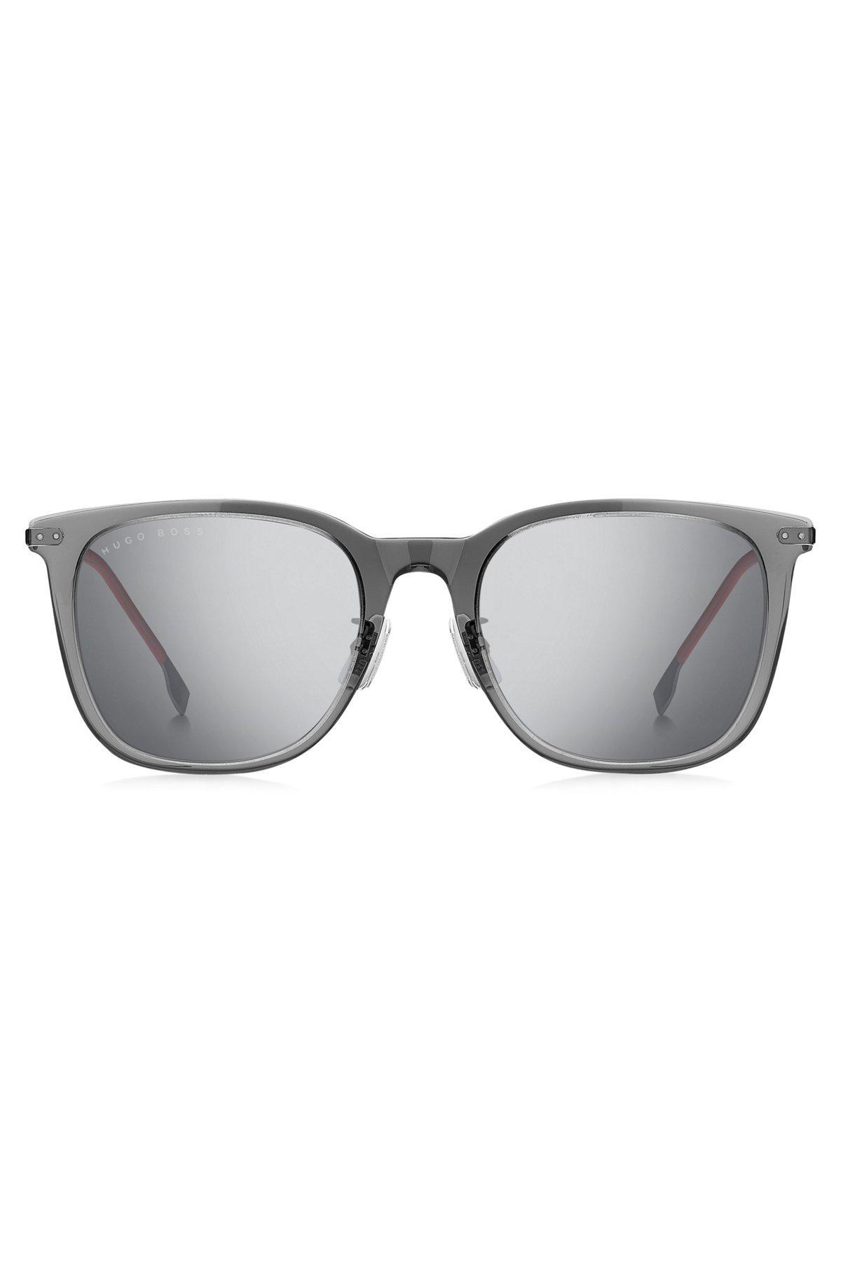 BOSS - Gray-acetate sunglasses with red accents Product Image