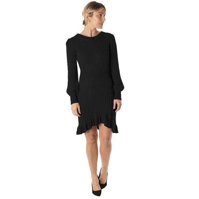 Women's Taylor Ruffled Tulip-Hem Sweaterdress, Size: Large, Brown Product Image