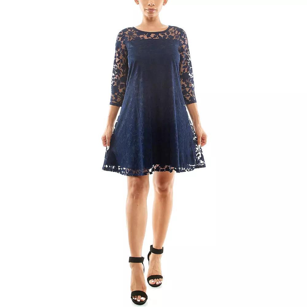 Women's Nina Leonard Burnout Trapeze Dress, Size: Large, Blue Product Image