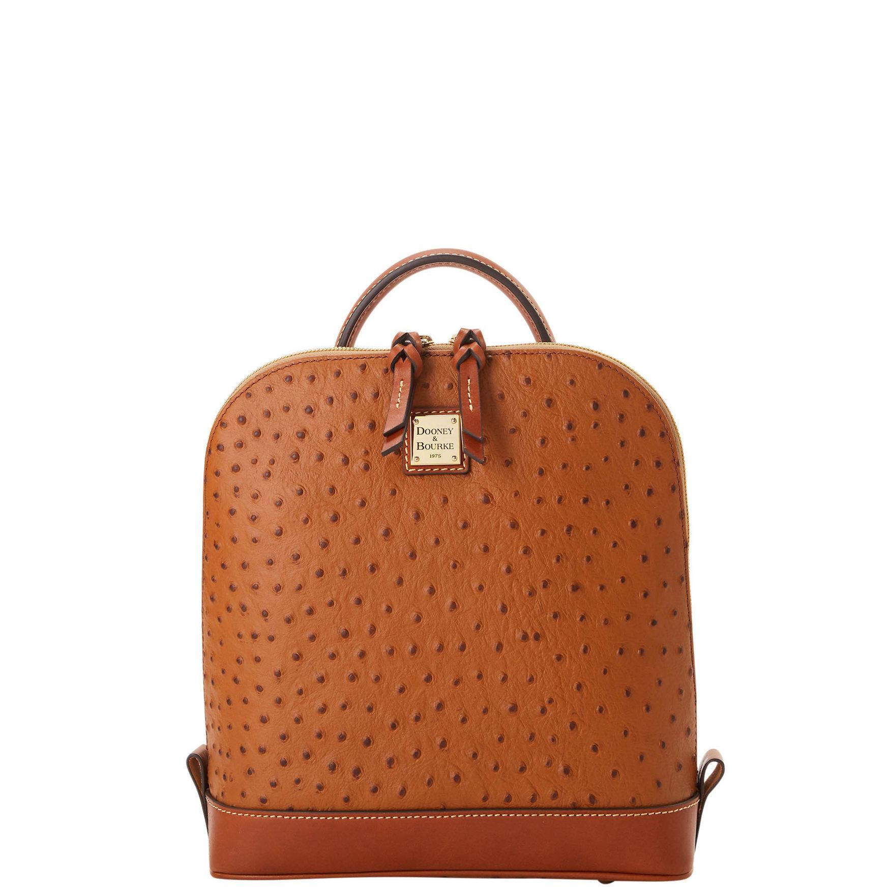 Dooney & Bourke Womens Ostrich Pod Leather Backpack in Caramel Product Image