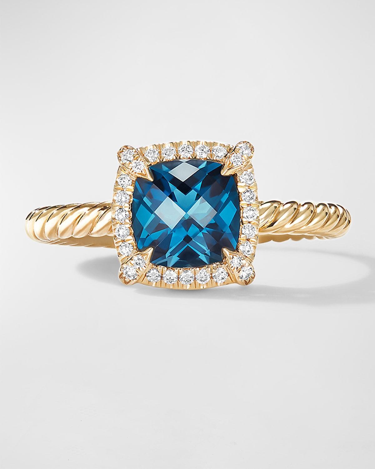 David Yurman Petite Chatelaine Pave Bezel Ring in 18K Yellow Gold with Peridot and Diamonds Product Image