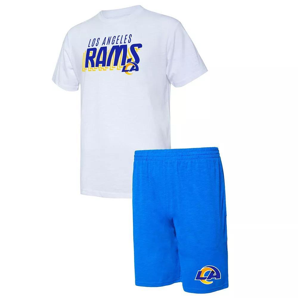 Men's Concepts Sport Royal/White Los Angeles Rams Downfield T-Shirt & Shorts Sleep Set, Size: Small, Blue Product Image