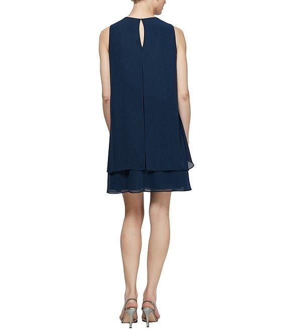 Ignite Evenings Pearl Beaded Cutout Crew Neck Chiffon Sleeveless Trapeze Dress Product Image