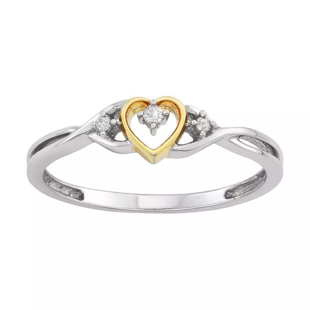 Two Tone 10k Gold Diamond Accent Heart Promise Ring, Women's, Size: 8 Product Image