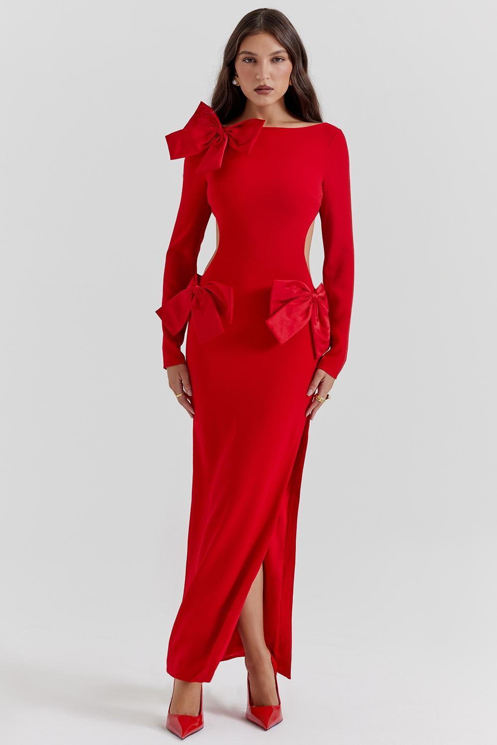 Lavele Red Bow Maxi Dress Product Image