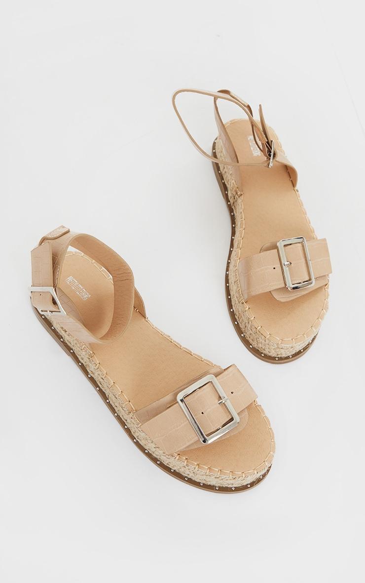 Nude PU Croc Buckle Detail Espadrille Sandals Product Image