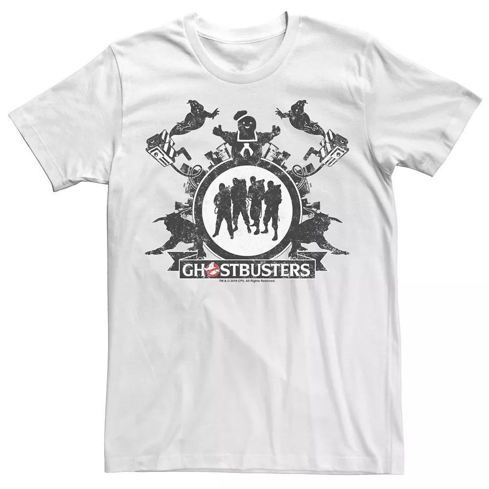 Men's Ghostbusters Group Shot Silhouette Distressed Poster Tee, Size: Medium, White Product Image