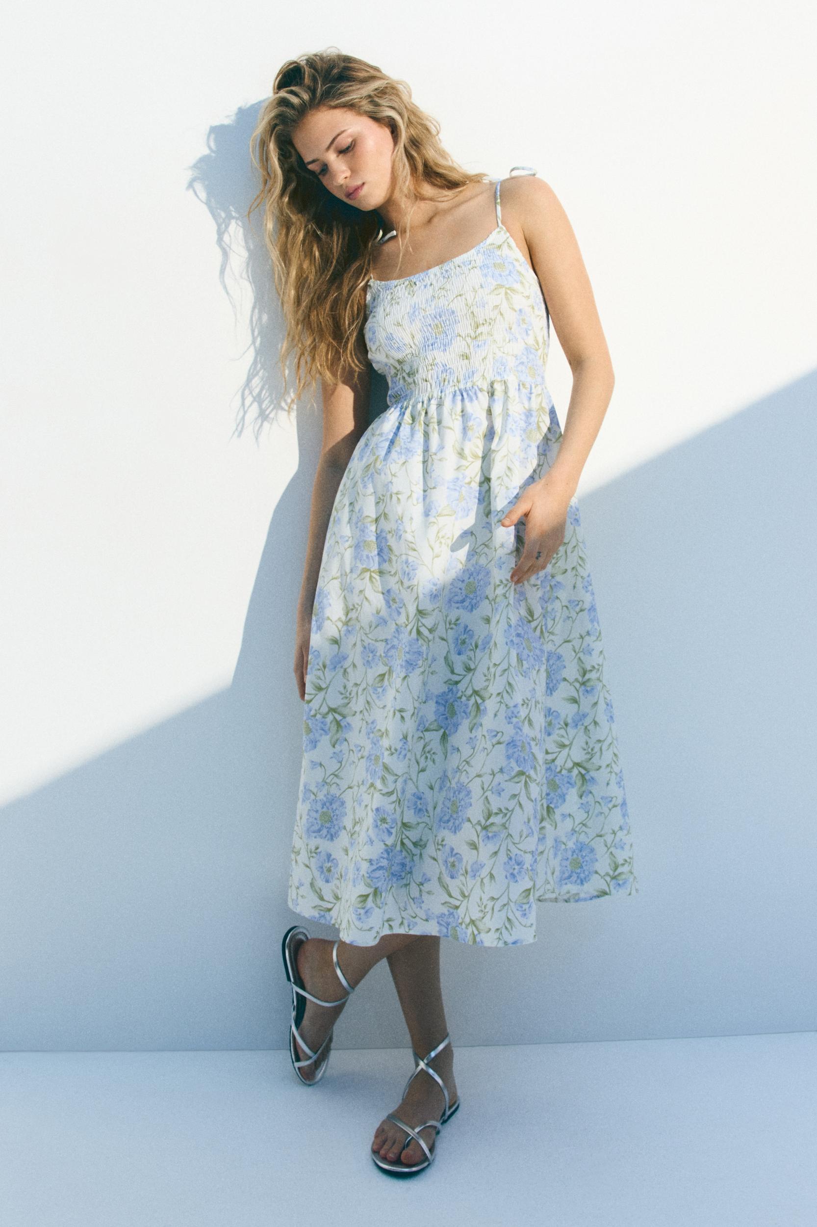 Tie-Shoulder-Strap Smocked Dress Product Image