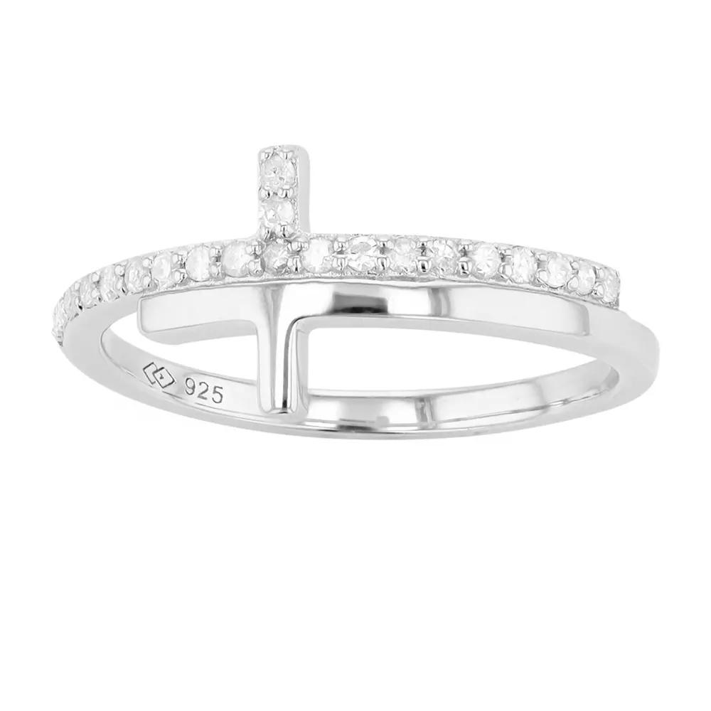 Sterling Silver 1/6 Carat T.W. Diamond Sideways Cross Ring, Women's, Size: 8, White Product Image