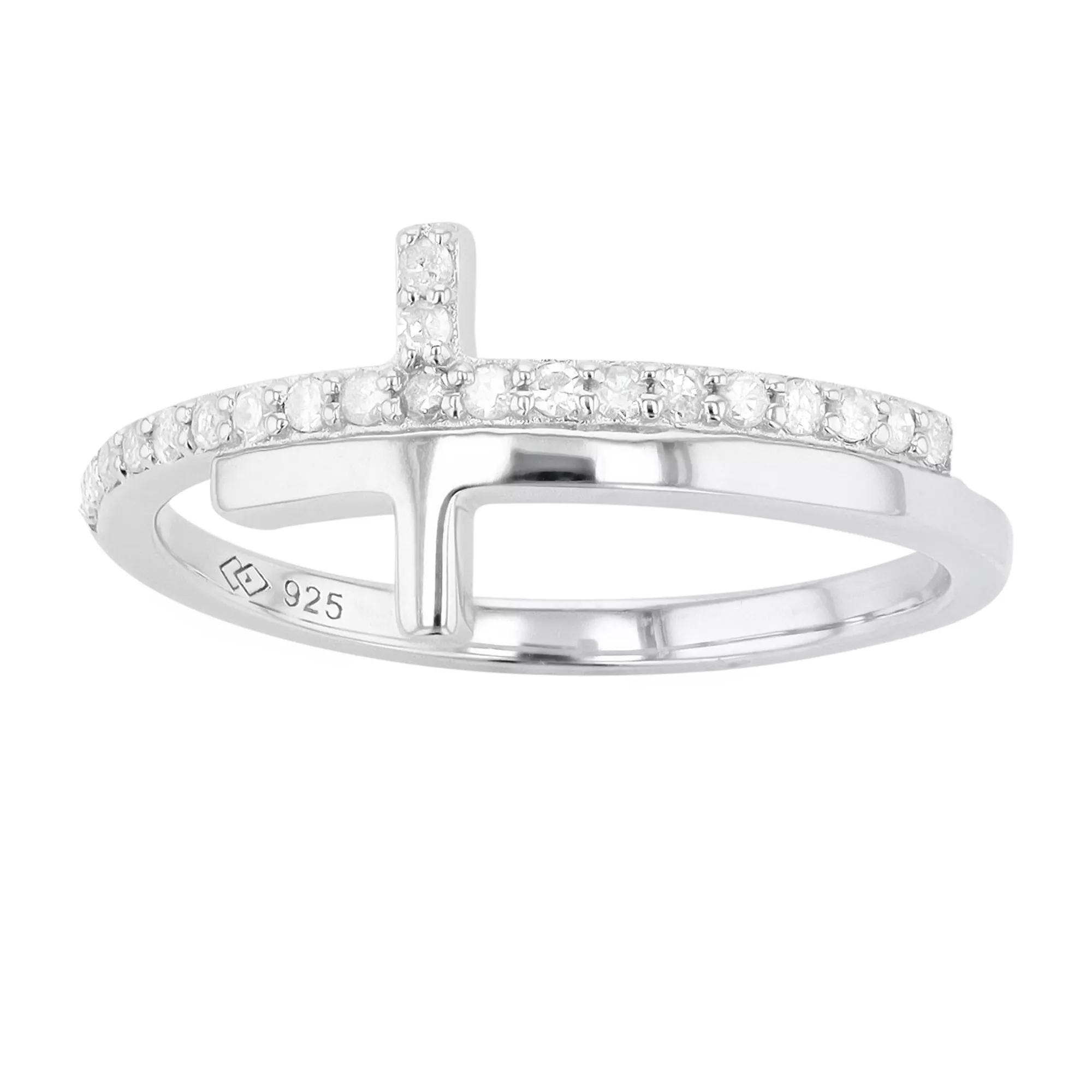 Sterling Silver 1/6 Carat T.W. Diamond Sideways Cross Ring, Women's, Size: 8, White Product Image