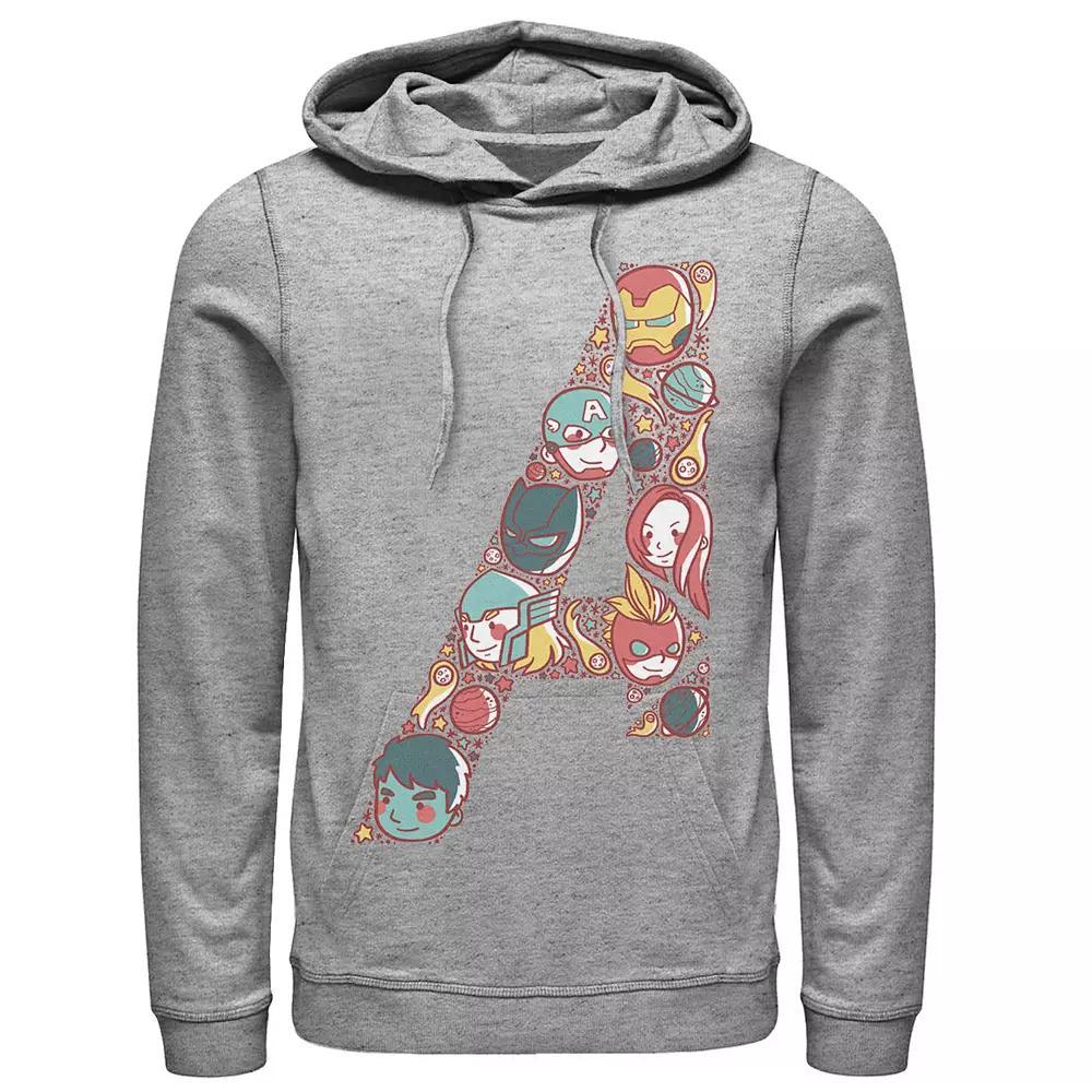 Men's Marvel Avengers Cute Anime Fill Logo Hoodie, Size: Small, Athletic Grey Product Image