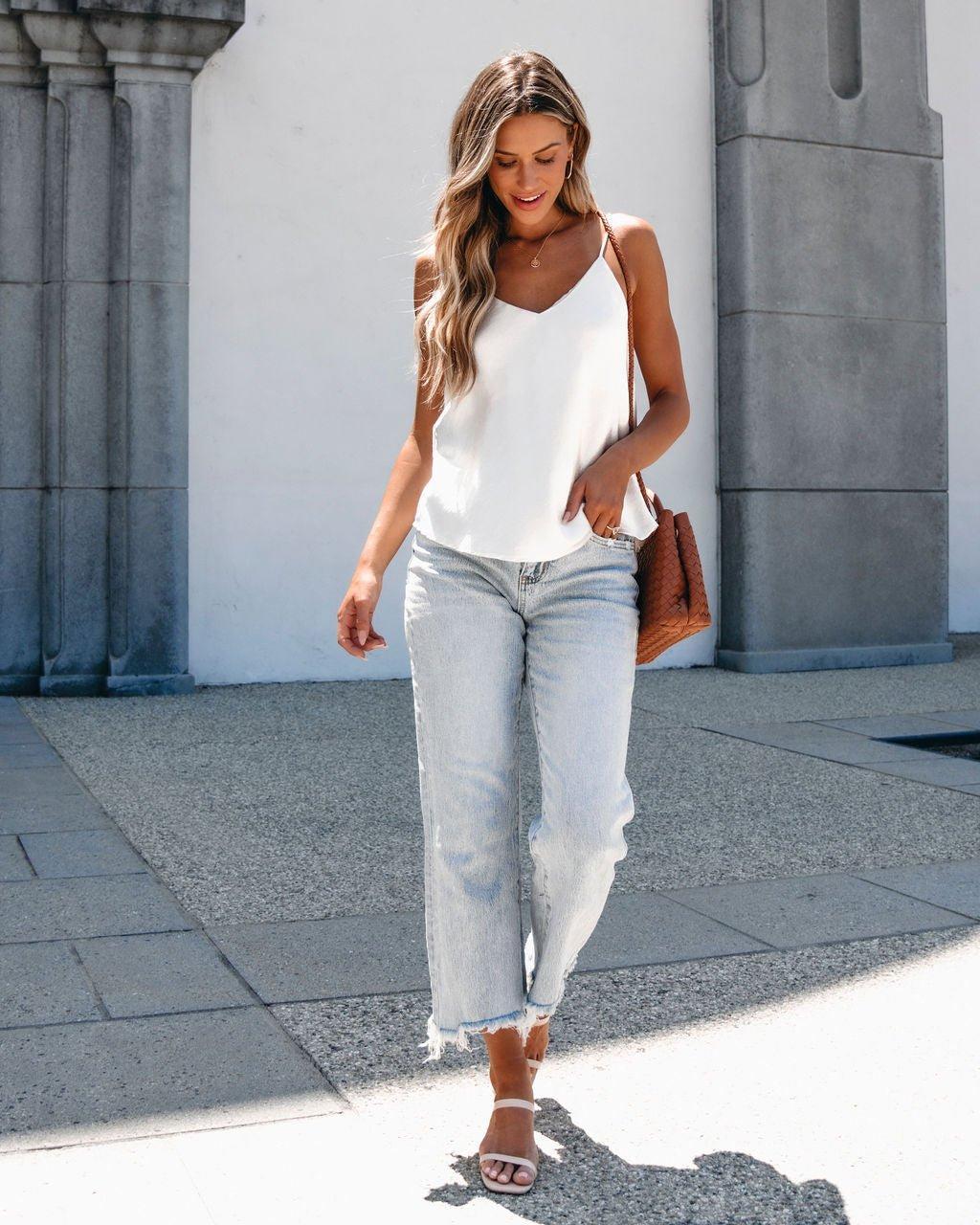 Cream Satin Cami Tank Top Product Image
