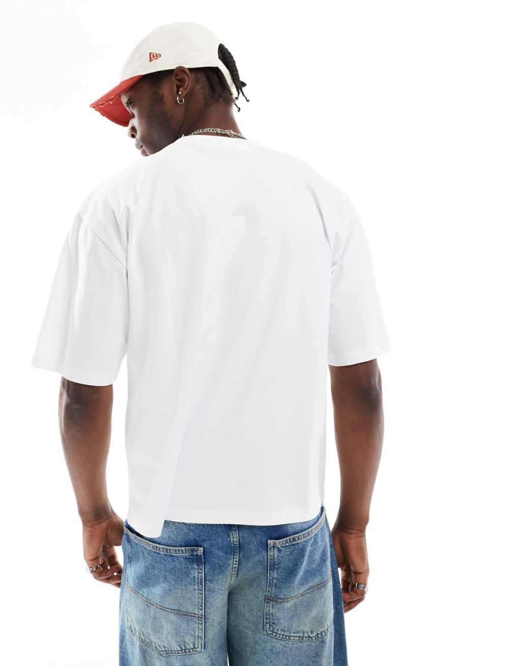 COLLUSION White boxy crop t-shirt with blue print  Product Image