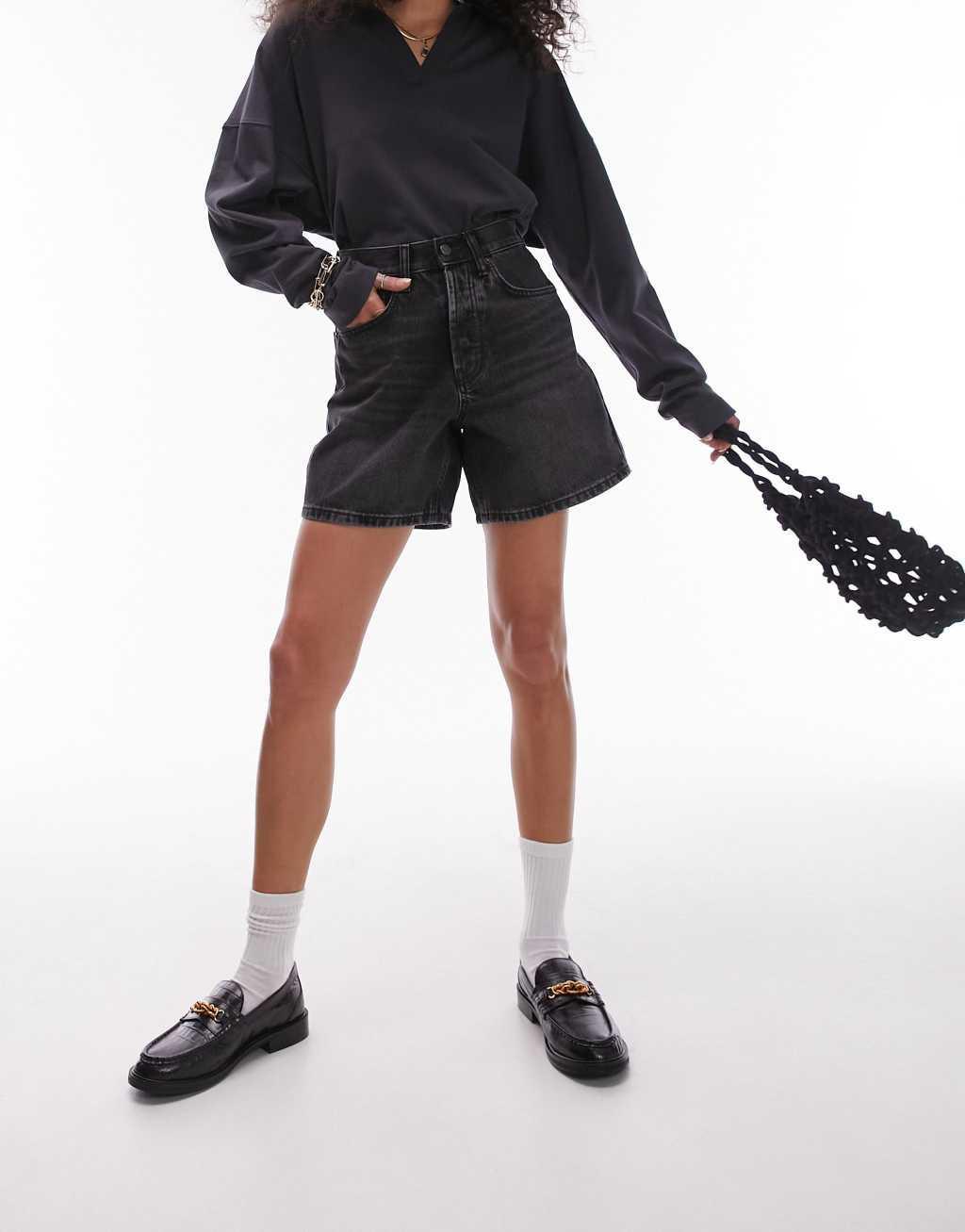 Topshop denim shorts in washed black Product Image