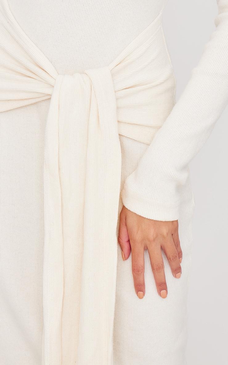 Cream Heavy Brushed Rib Bardot Wrap Detail Maxi Dress Product Image