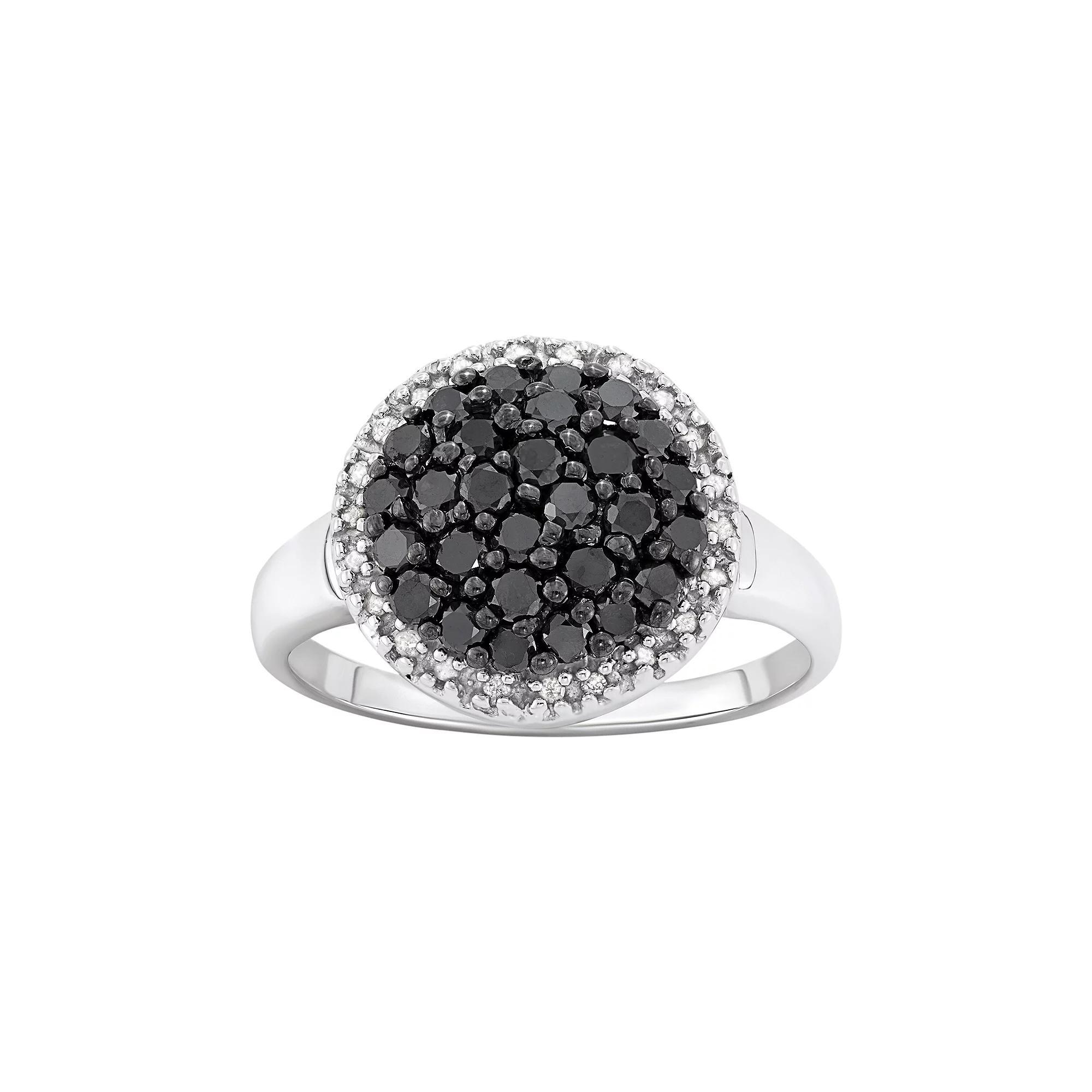 Jewelexcess 1 Carat T.W. Black and White Diamond Sterling Silver Frame Ring, Women's, Size: 7 Product Image
