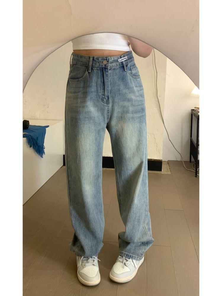 High Rise Washed Straight Leg Jeans Product Image