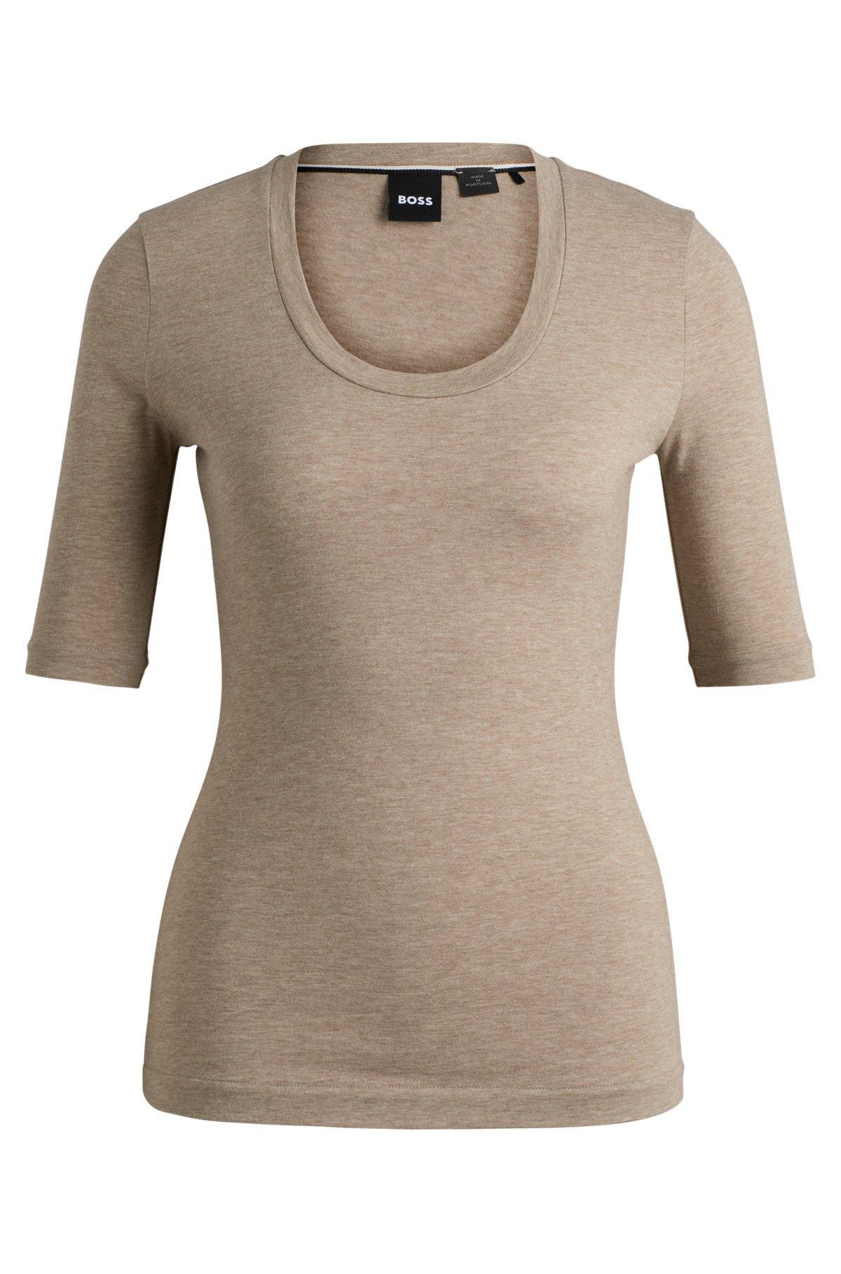 BOSS - Scoop-neck top in wool and cotton - Light Grey Product Image