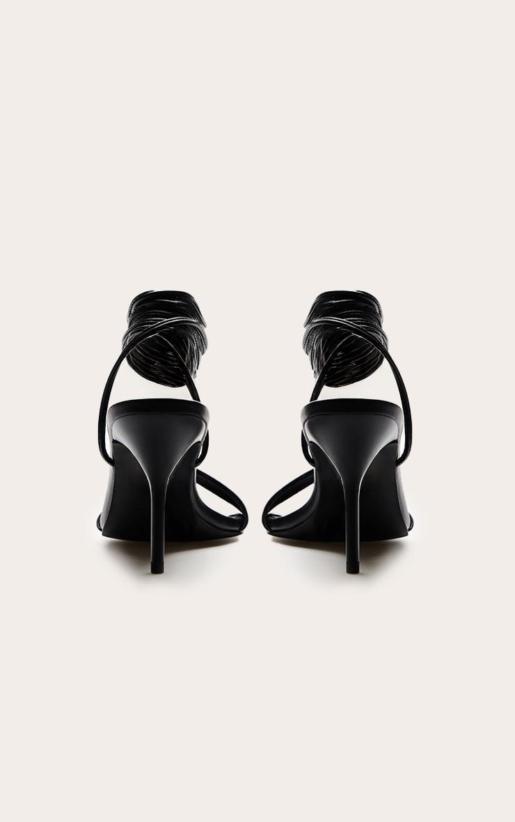 Black Pu Round Toe Lace Up High Stiletto Heeled Sandals Product Image