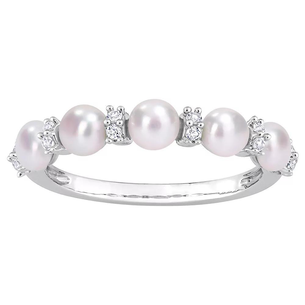 Stella Grace Sterling Silver Freshwater Cultured Pearl & White Topaz Wedding Ring, Women's, Size: 9 Product Image