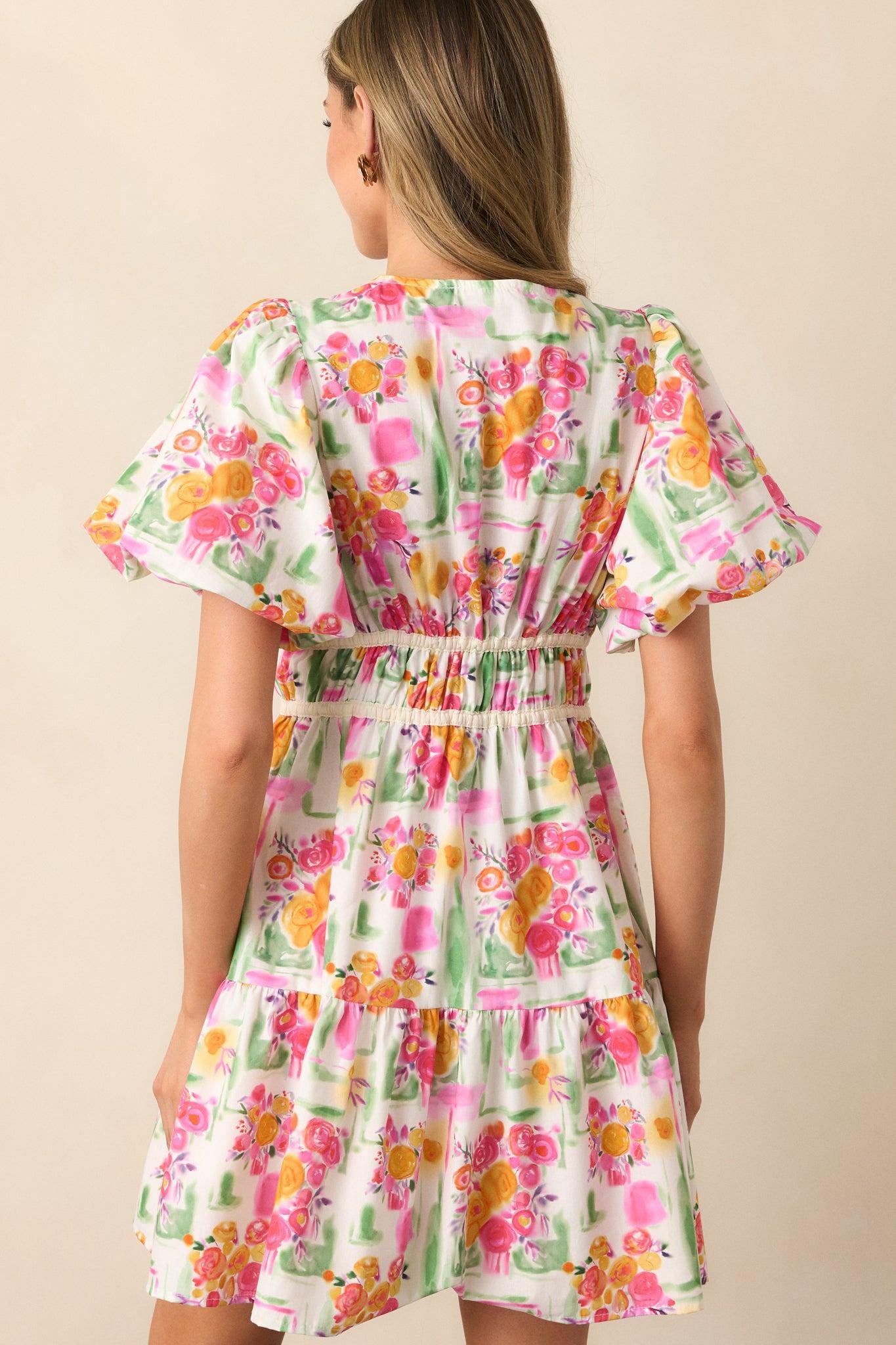Yours Truly Pink Floral Cotton Puff Sleeve Mini Dress Product Image