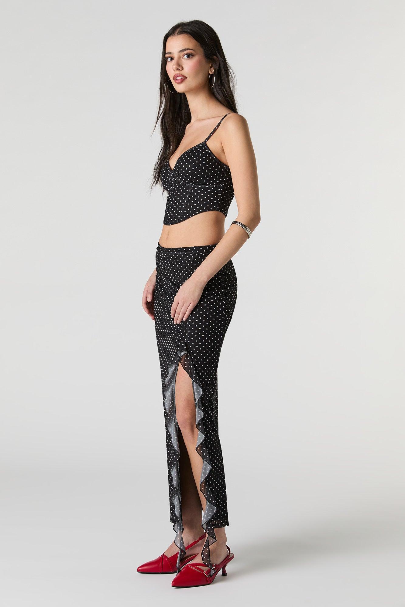 Mesh Ruffle Slit Midi Skirt Female Product Image