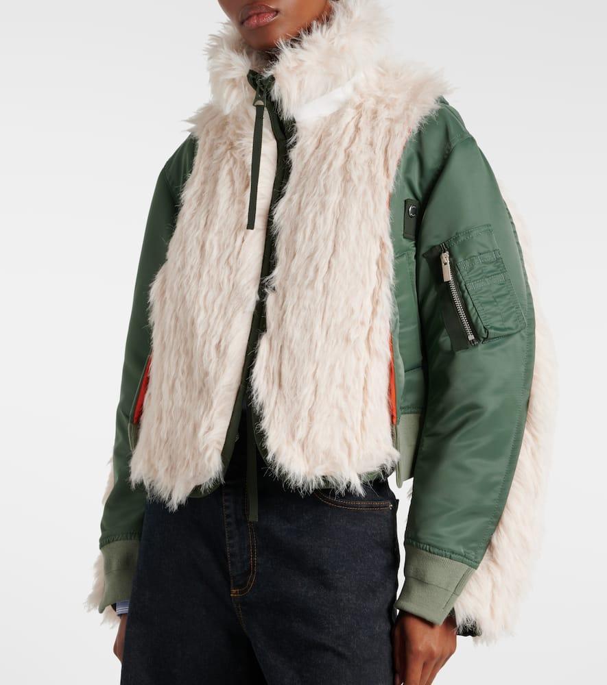 SACAI Faux Fur Paneled Bomber Jacket In Green Product Image