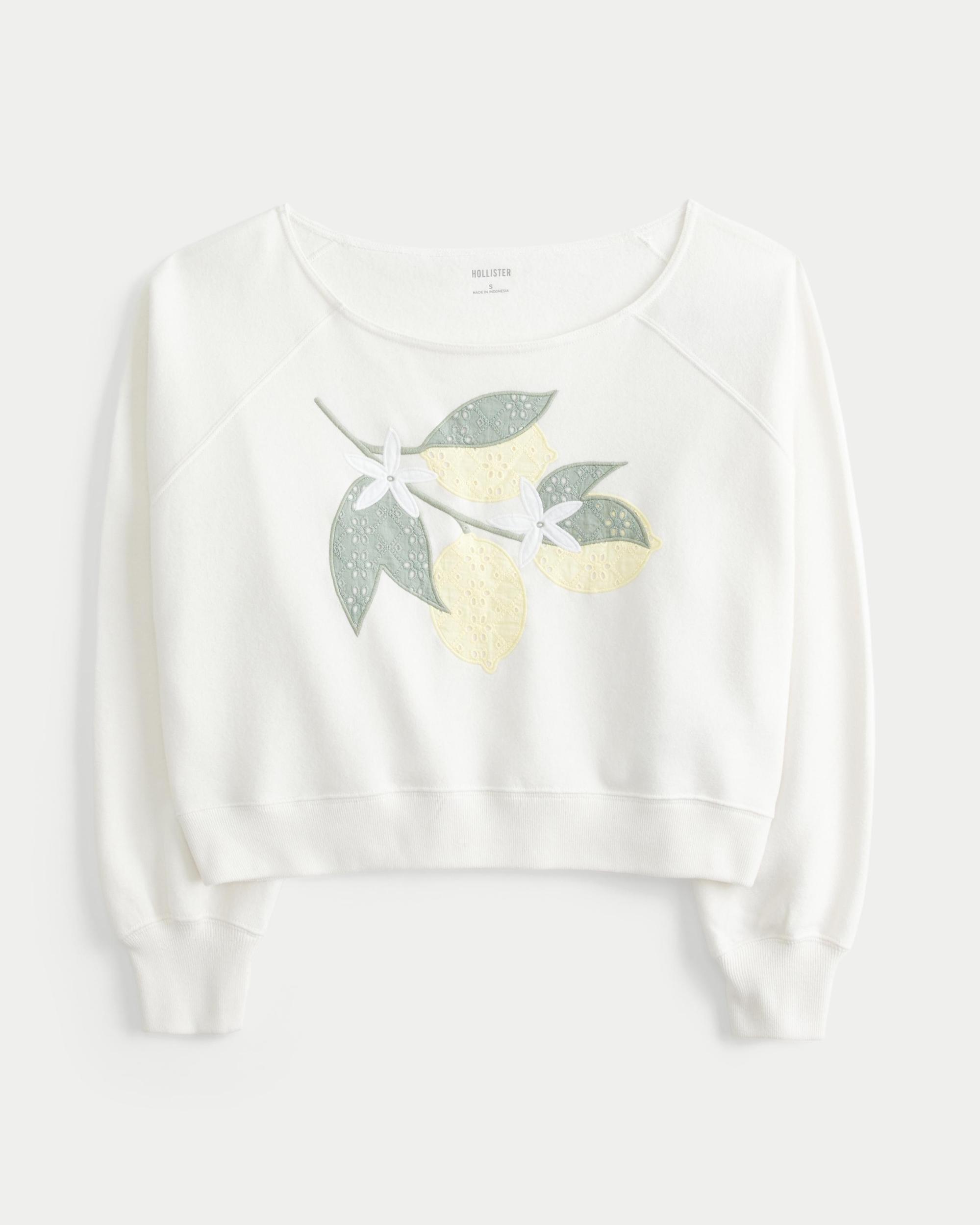 Easy Off-the-Shoulder Number Graphic Crew Sweatshirt Product Image